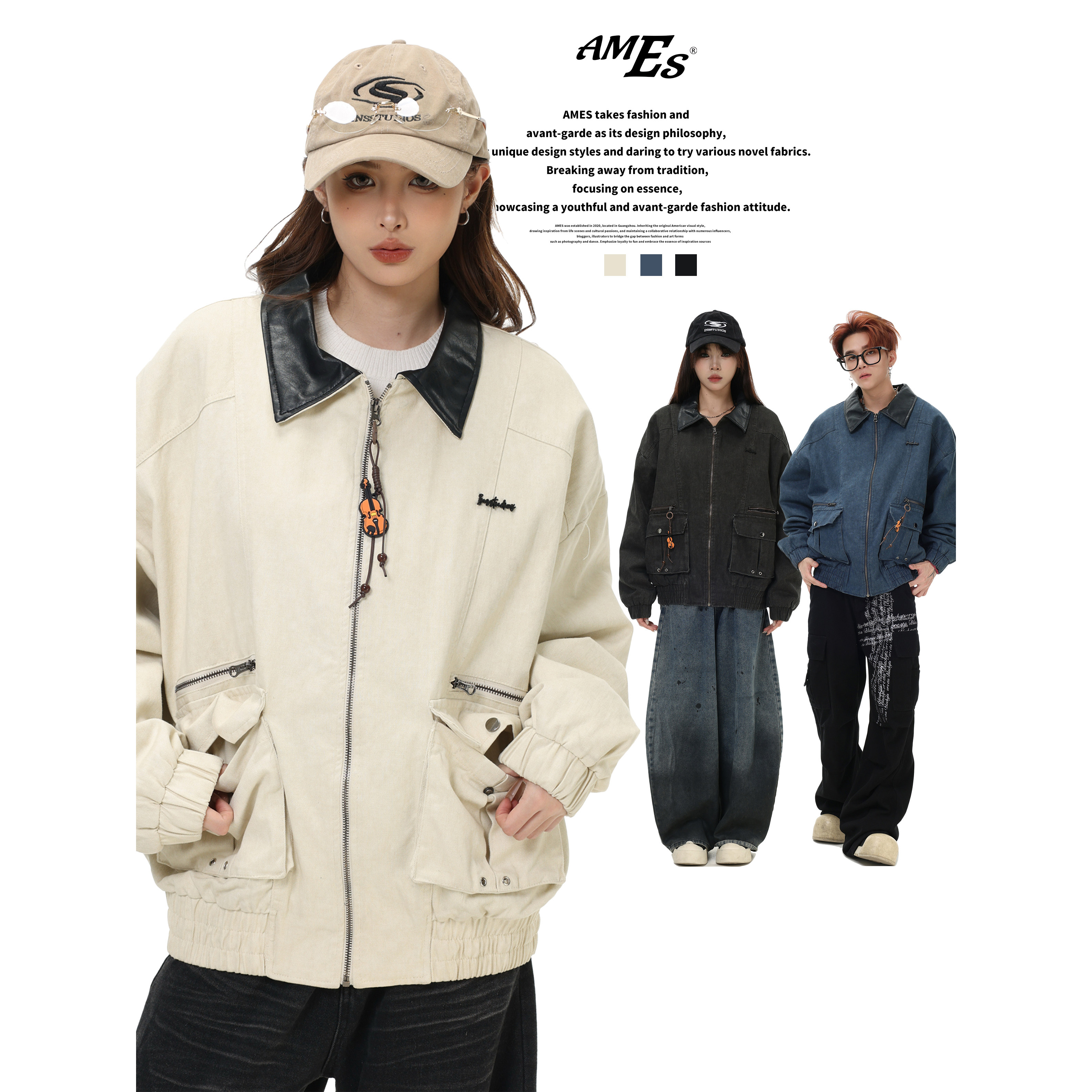 AMES蜡染大口袋工装棉服