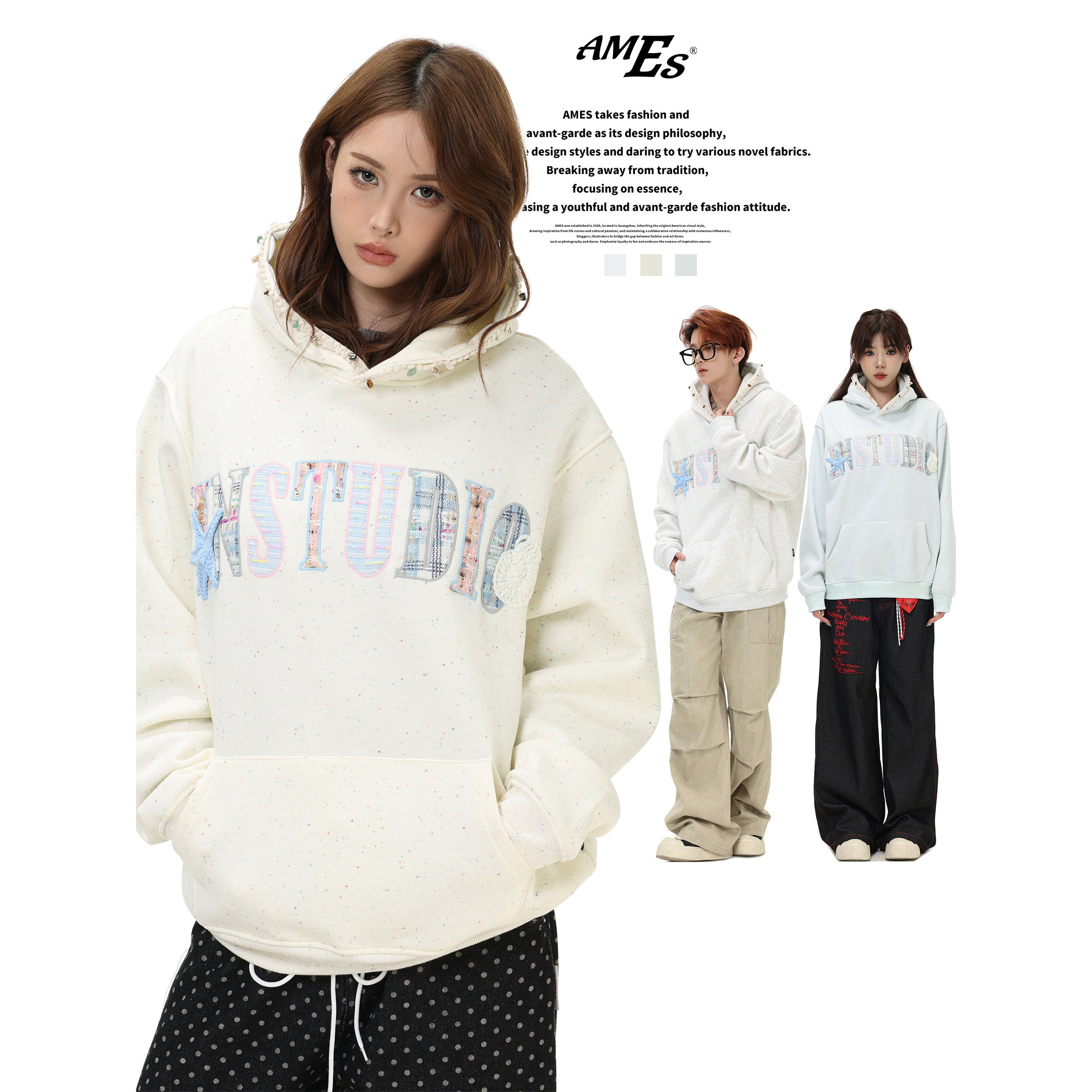 AMES织带小香风贴布卫衣