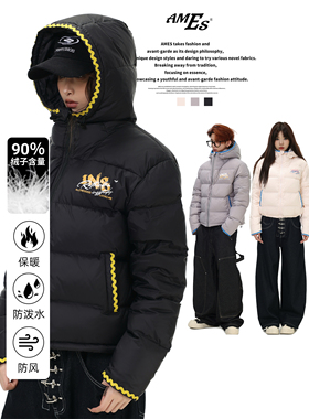 AMES 潮牌国潮美式复古「机能贝壳绣羽绒服」90白鸭绒排骨外套男