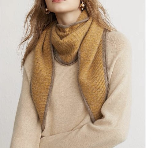 木兮Pure cashmere100纯山羊绒加厚围巾三角形披肩针织高级感围脖