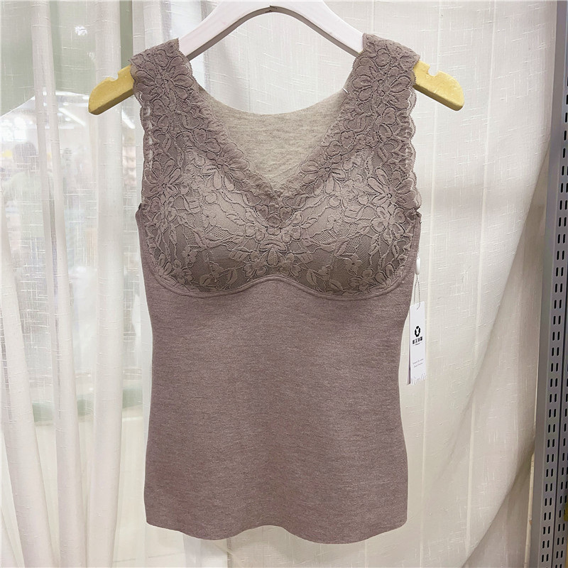 秋冬季4182蚕丝羊绒雪尼儿蕾丝聚拢带胸垫内搭德绒无痕保暖背心女,女士内衣/男士内衣/家居服,保暖背心,淘宝优惠券,粉丝福利购,淘宝优惠卷