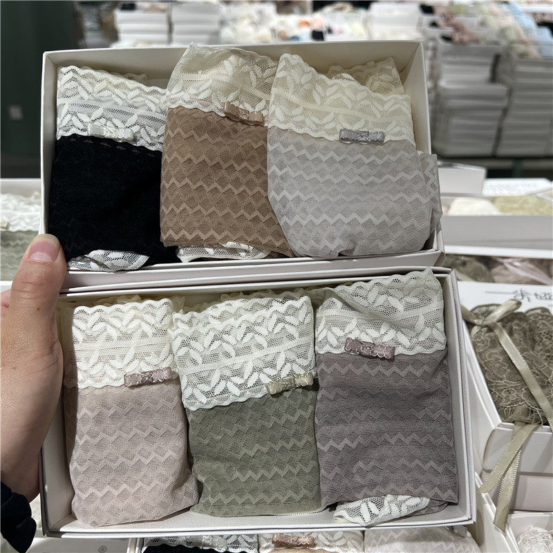 米娅林三条盒装性感网纱少女内裤中腰薄款速干透明抑菌氧胡三角裤