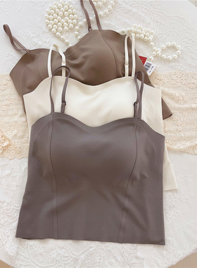 古妃3060夏季冰丝无痕美背内衣打底带胸垫吊带女外穿文胸一体背心