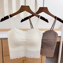 古妃3055法式泡泡纱蕾丝中长款吊带背心外穿美背文胸一体内衣抹胸