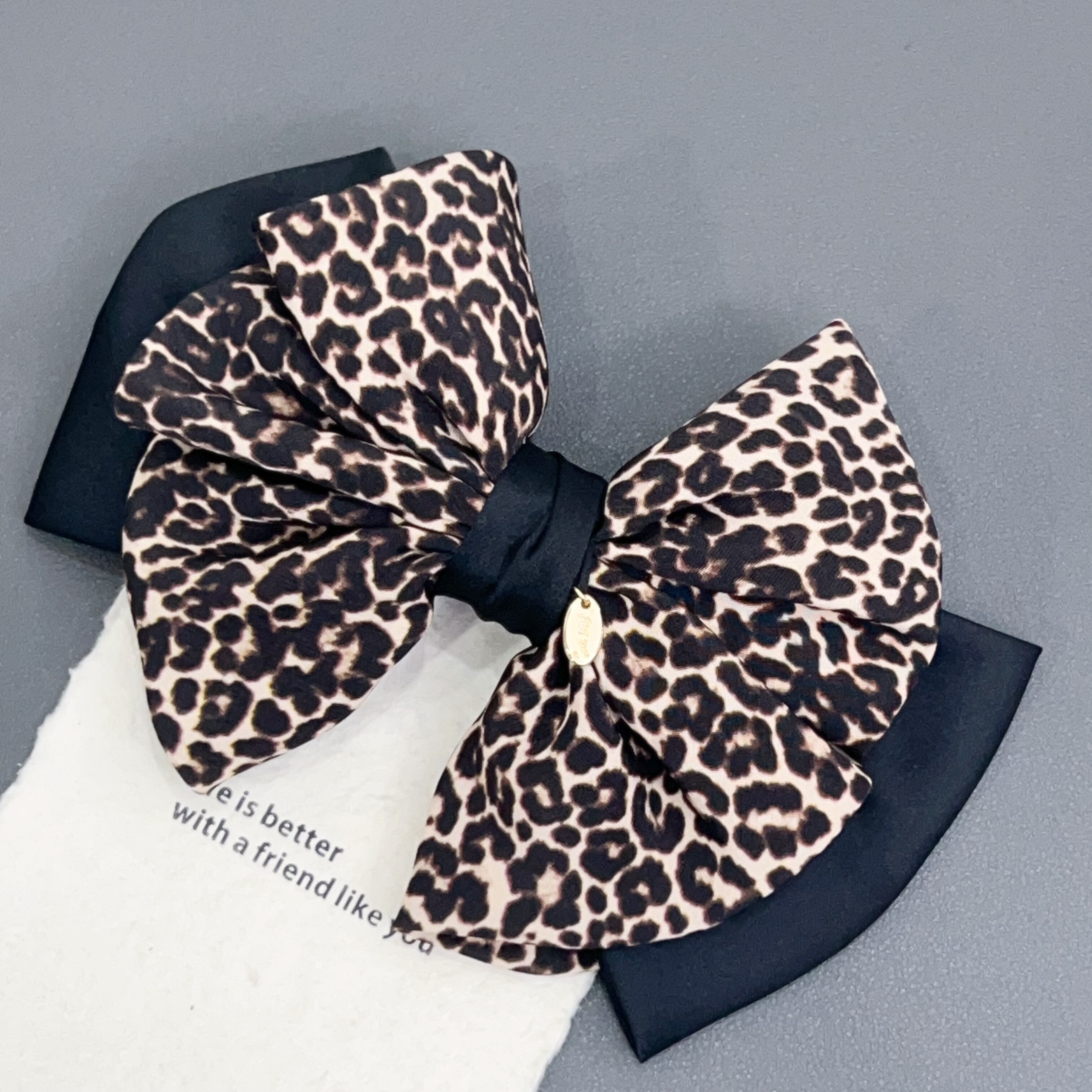 CL7韩国高级感缎面质感豹纹蝴蝶结弹簧夹发饰头饰发夹