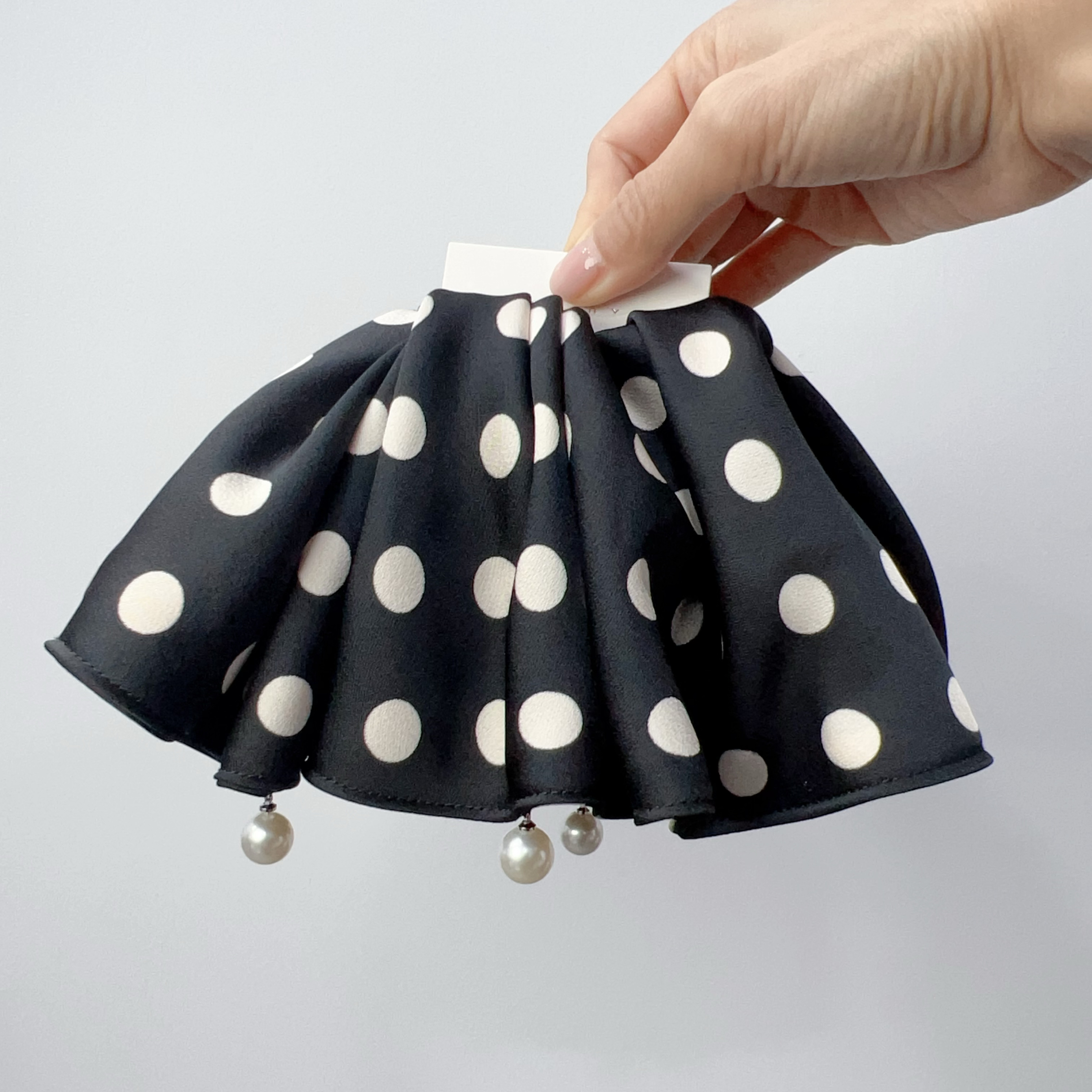 CL16高级复古优雅波点裙摆超大发圈温柔珍珠高弹马尾发绳洋气112