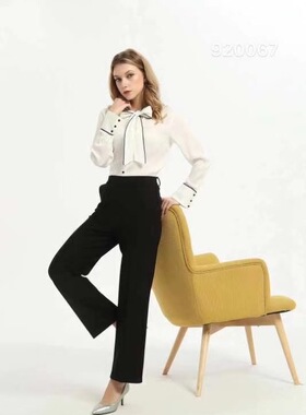 富熙专柜秋冬新款仿麻高弹力九分微喇叭裤显瘦女裤外穿裤T95420