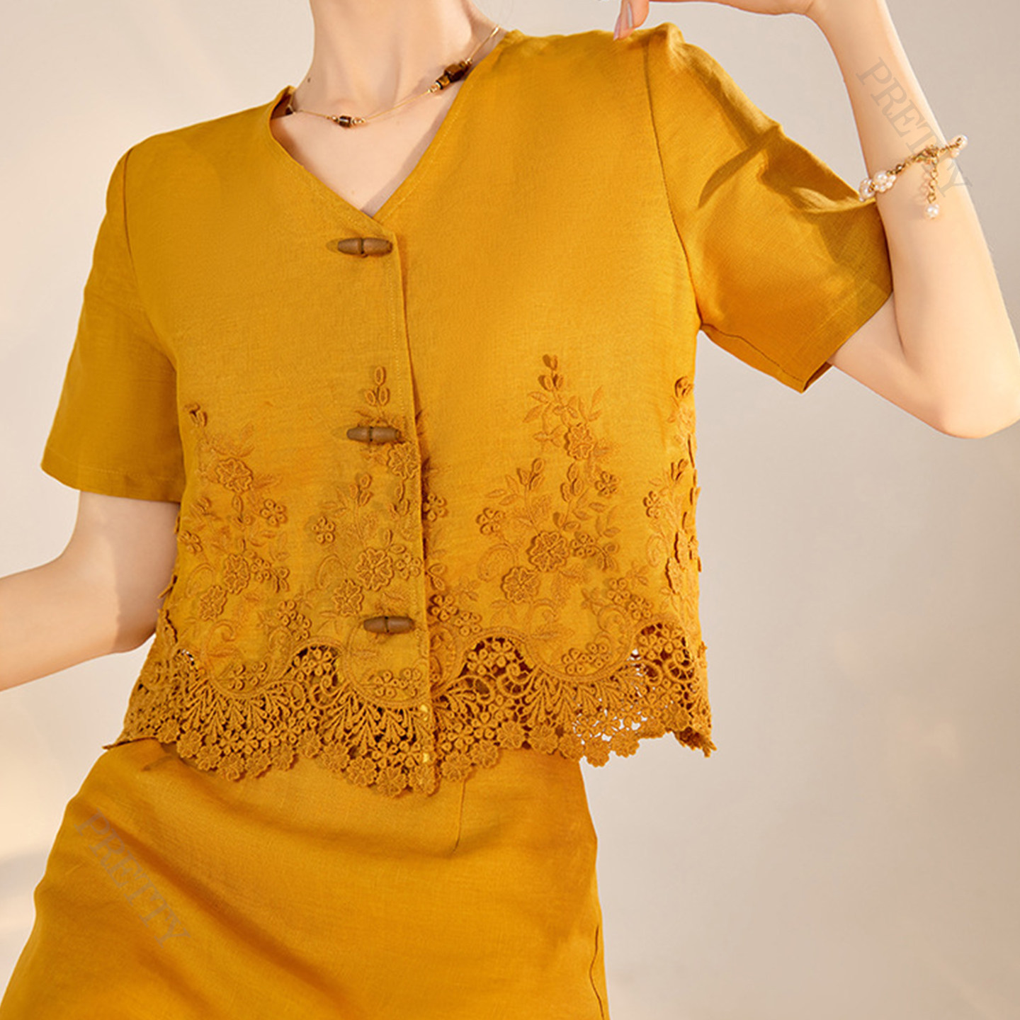 广州十三行亚麻轻奢高级感洋气减龄套装老钱极简职业通勤上衣女夏