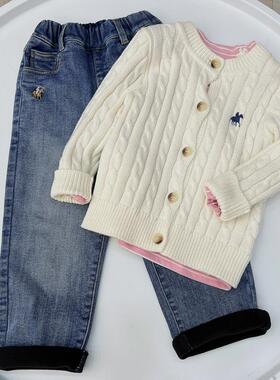 中大童宝宝秋冬季百搭休闲加绒一体绒阔腿牛仔裤女童长裤73329