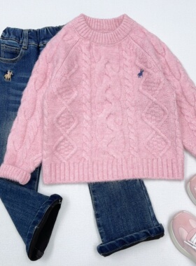 中大童宝宝秋冬季厚款休闲圆领套头长袖针织衫女童毛衫上衣73765