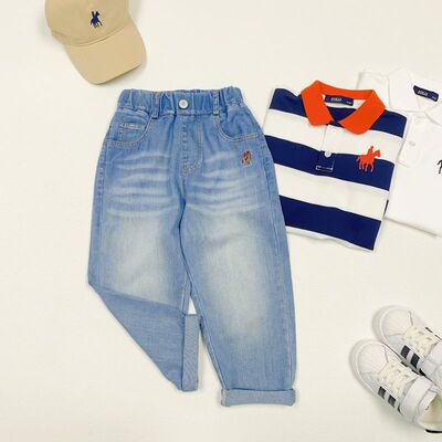 中大童宝宝夏季新款直筒长裤休闲牛仔裤中腰男童裤子百搭87309