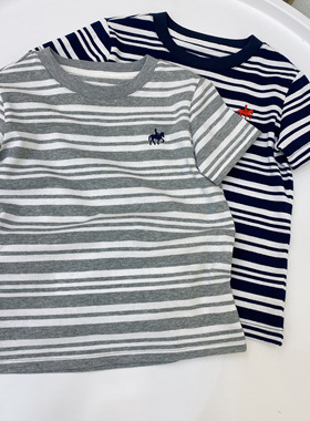 中大童夏季休闲条纹圆领T恤衫半袖儿童棉质套头吸汗衫短袖82505