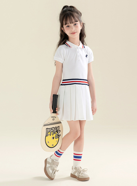 夏季新品中大童宝宝休闲翻领条纹短袖连衣裙百搭女童学院风72602