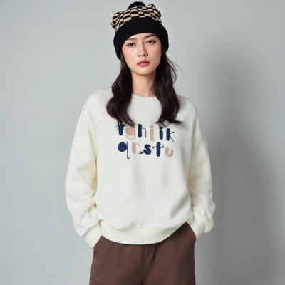 纯棉宽松套头加绒卫衣甜美女装