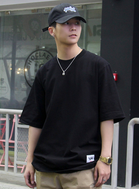 FUJAM街舞美式HIPHOP纯色嘻哈BBOY滑板poppin宽松纯棉圆领短袖T恤