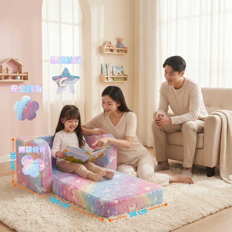 儿童沙发午睡折叠沙发床夜光卡通儿童凳亲子阅读可坐可躺椅可拆洗