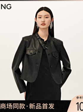 【商场同款】Y.SING衣香丽影2025秋冬黑色皮衣150821602