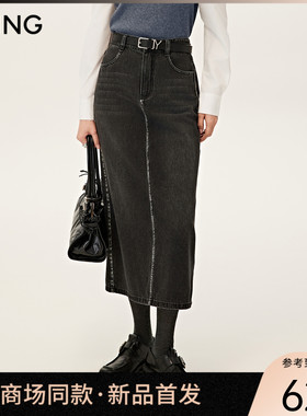 【商场同款】Y.SING衣香丽影2025秋黑色牛仔半身裙150723106
