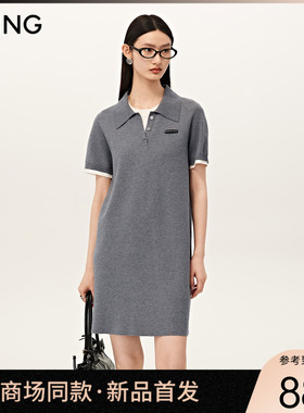 【商场同款】Y.SING衣香丽影2025秋灰色polo领连衣裙150725203