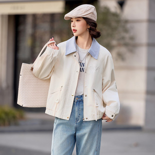 2026春季 小个子夹克上衣高质量外搭休闲撞色翻领外套女HF6806 新款