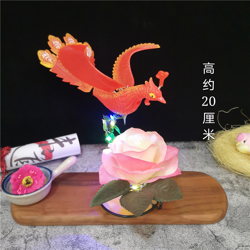 酒店菜盘装饰摆盘刺身创意小摆件喜庆凤凰玫瑰装饰灯意境围边花草