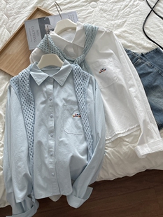 配披肩两件套衬衫 女纯棉上衣外套小个子春秋冬叠穿内搭设计感小众