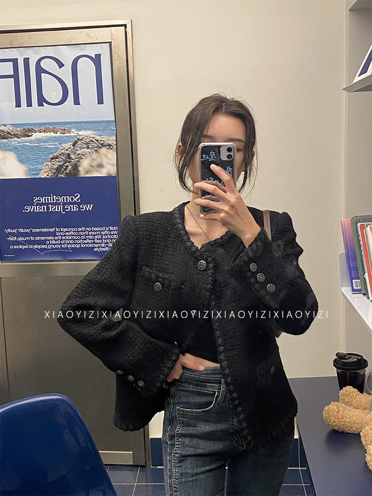 XYZ小香风中长款羊毛粗花呢羽绒