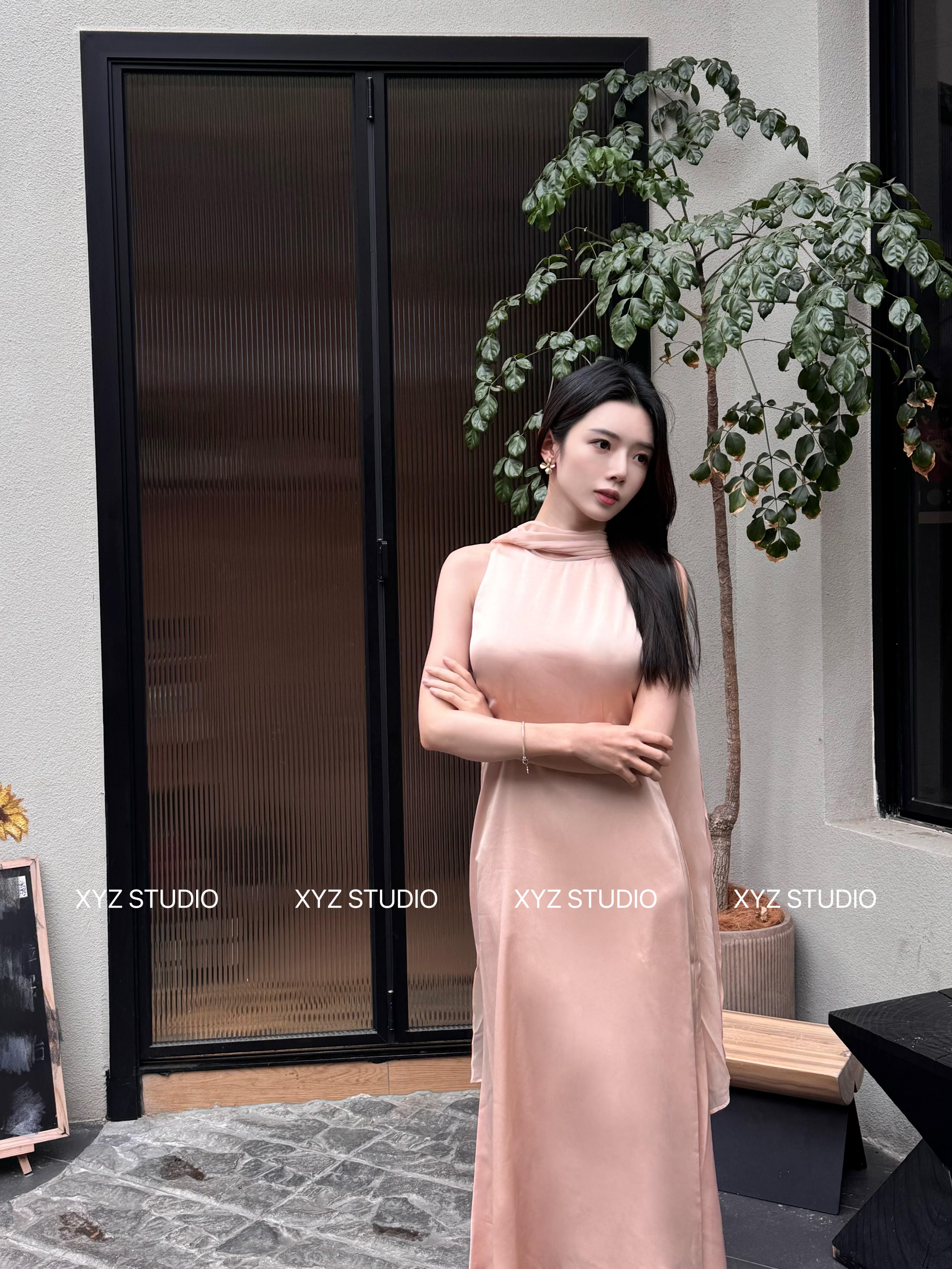 栗子妮妮 露思同款 气质缎面飘带连衣裙女 女神度假裙