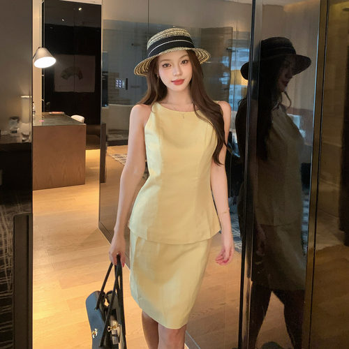 复古画报一字领亚麻瑞秋套装女