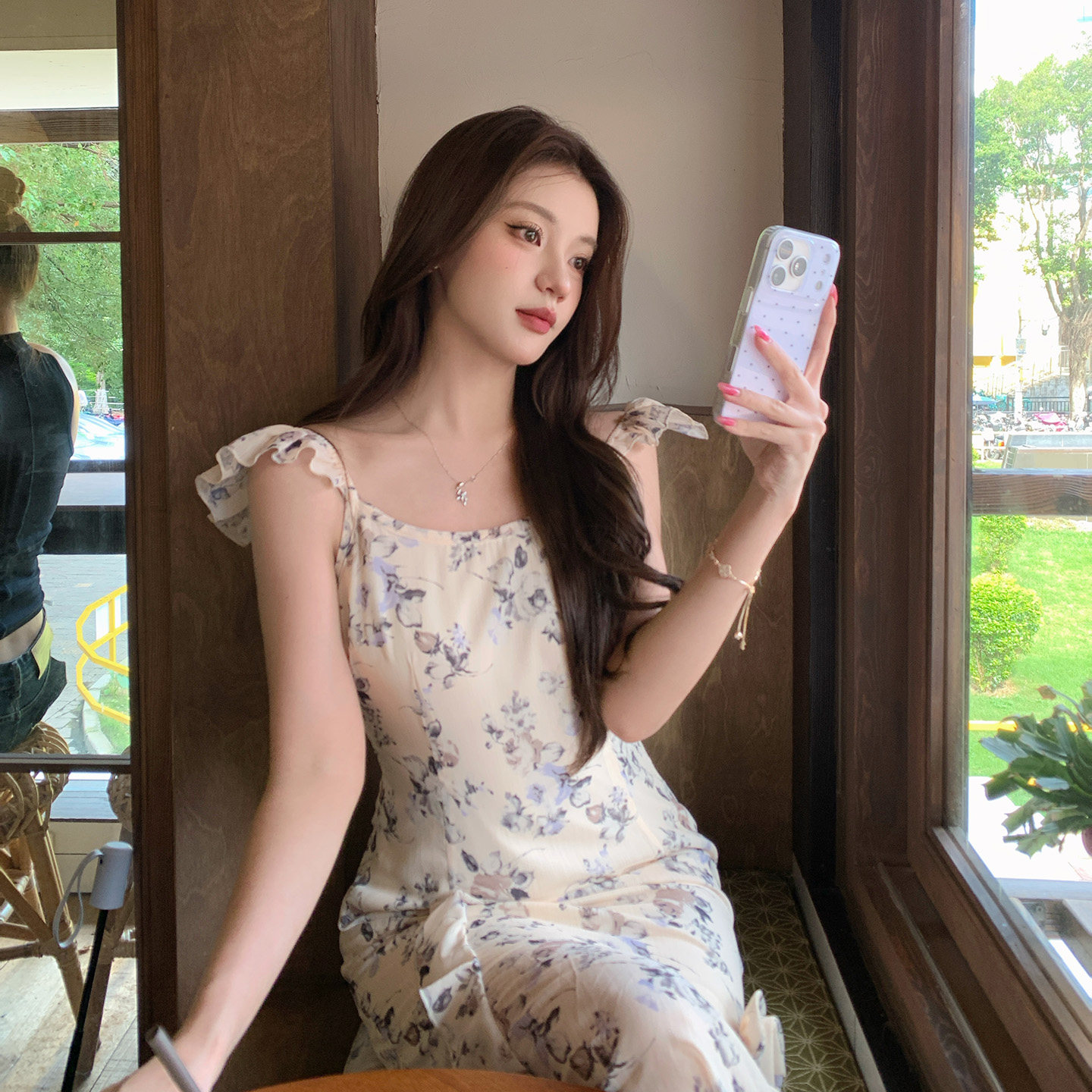柳智敏同款法式碎花吊带连衣裙女