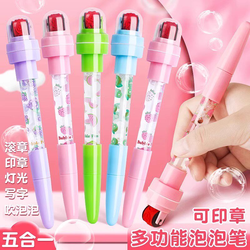 卡通发光笔奖励印章多功能泡泡笔可爱创意圆珠笔女孩小学生手账笔图片