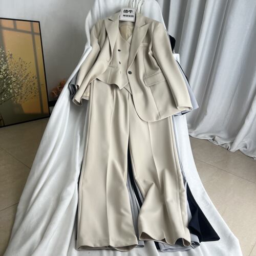 倩牛高端女装】老钱风西装套装气质通勤职业西服马甲阔腿裤三件套
