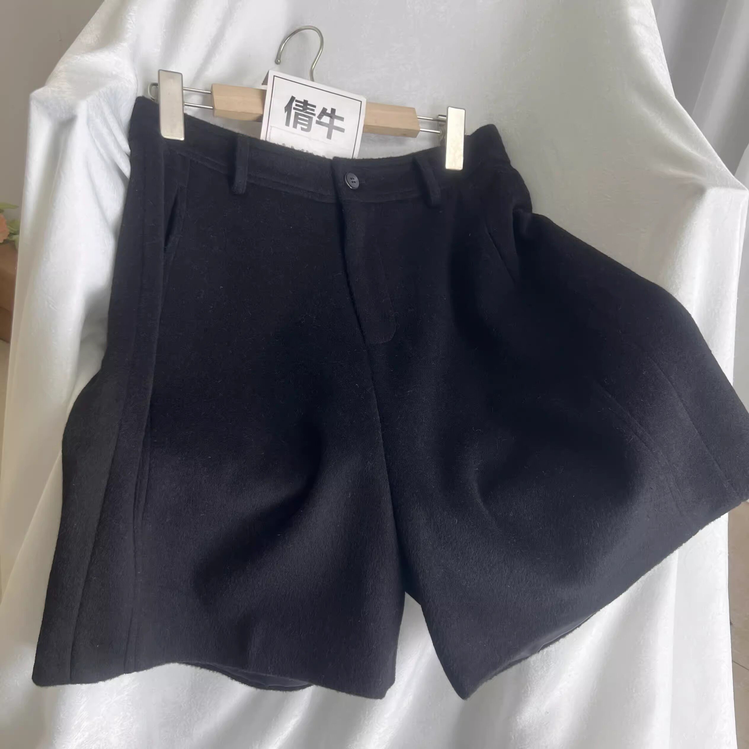 倩牛高档女装】羊毛加厚 高级感毛呢西装阔腿短裤显瘦五分裤靴裤