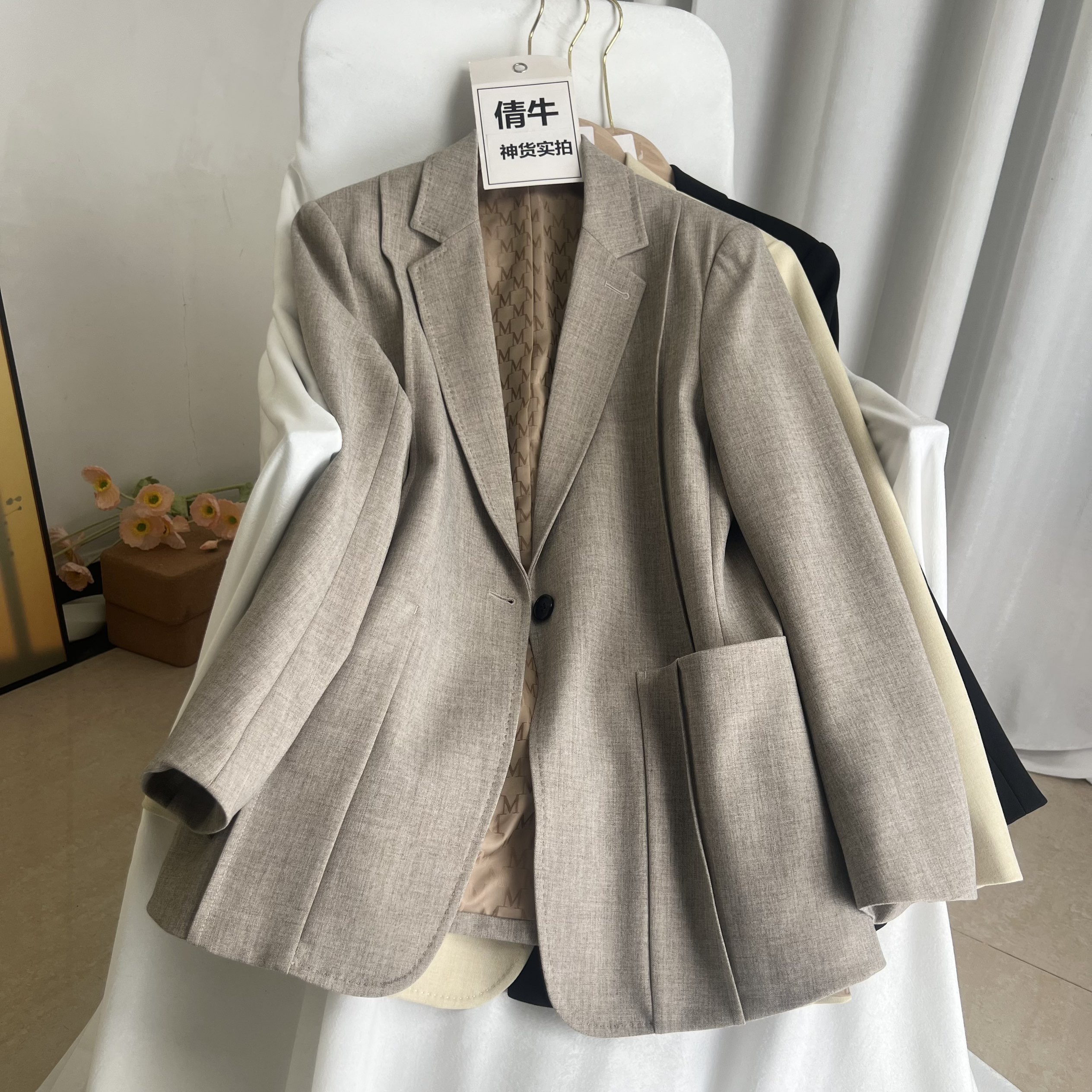 倩牛高端牛货】M金标 高级感休闲西装宽松气质棉麻西装外套女