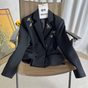 倩牛换季清仓】D*R款1:1 手工钉珠花 知性高级西装外套女