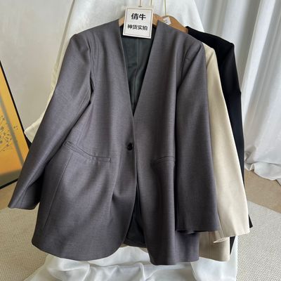 倩牛高端】D牌专柜 羊毛天丝 大气无领气质高档西装外套25春新款