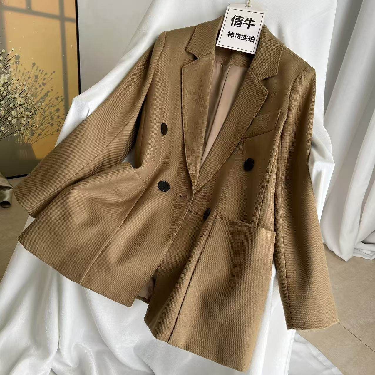 倩牛特价出清】59羊毛12真丝 廓形西装外套女宽松大气双排扣西服