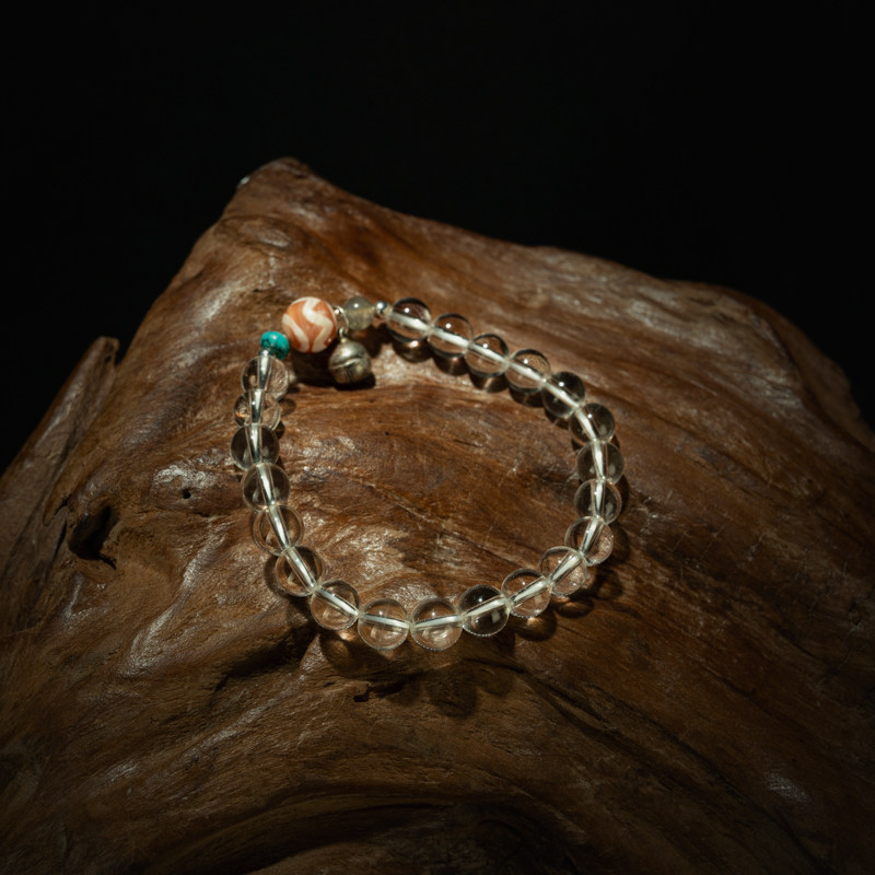 古珠新设计〓藏传镶嵌红玉髓水纹图腾小天珠搭配水晶多宝手链收藏