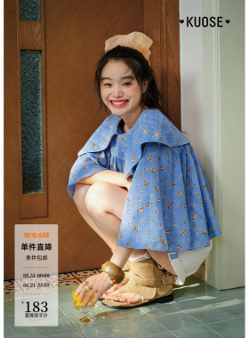 阔色蓝色碎花格子衬衫蝙蝠袖衬衣26春夏季新款女小衫法式翻领上衣
