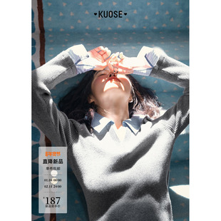 阔色条纹假两件polo领上衣灰色女2025秋季新款黄色修身显瘦针织衫