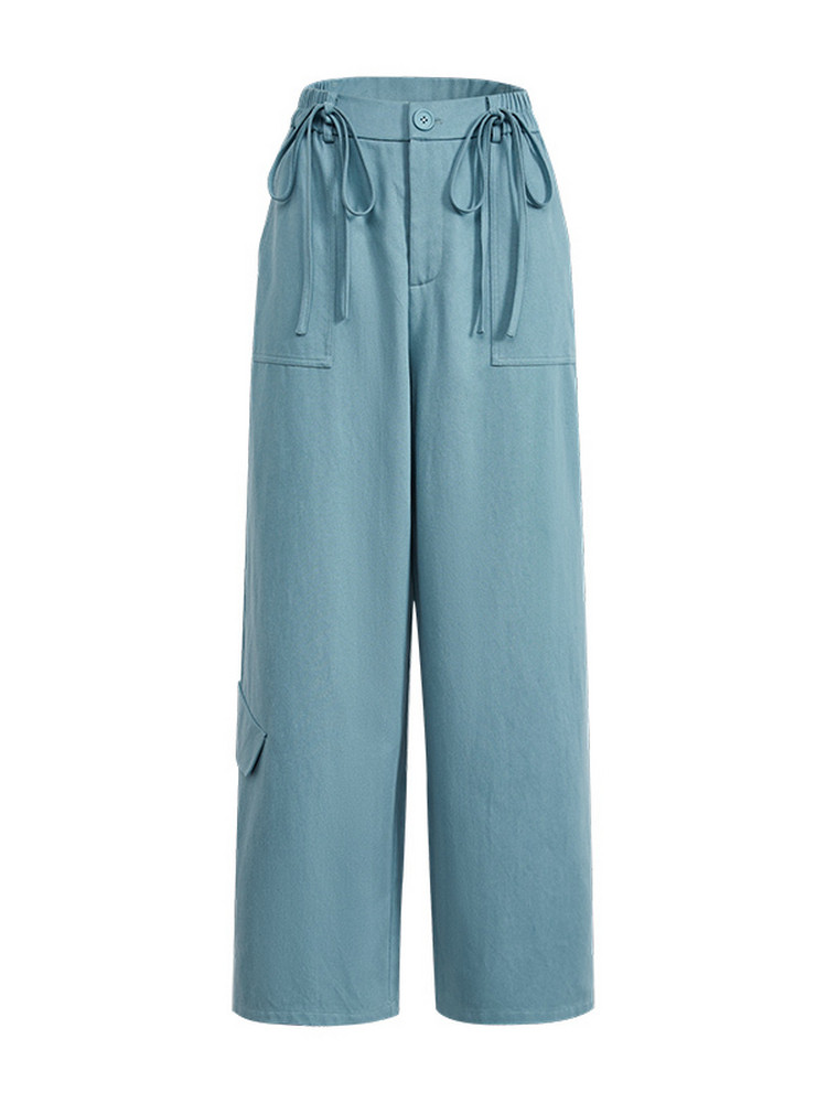 Light blue wide-leg pants laid flat on a white background