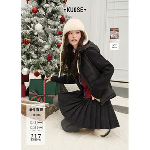 阔色黑色拼接修身连帽羽绒服显瘦2025秋冬季新款女短款上衣厚外套