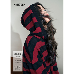 阔色黑红色条纹连帽毛衣裙女装2025秋冬季新款圣诞复古针织连衣裙