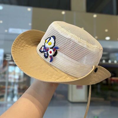 儿童网眼百搭渔夫帽奥特曼宝宝夏季遮阳防晒盆帽男女童透气太阳帽