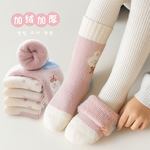 25冬季加绒加厚儿童袜子a类女童毛圈袜厚袜子保暖羊毛袜诸暨童袜
