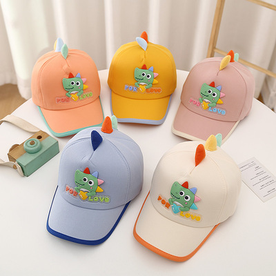 儿童卡通造型皮标恐龙棒球帽新款男女童鸭舌帽2-5岁小朋友遮阳帽