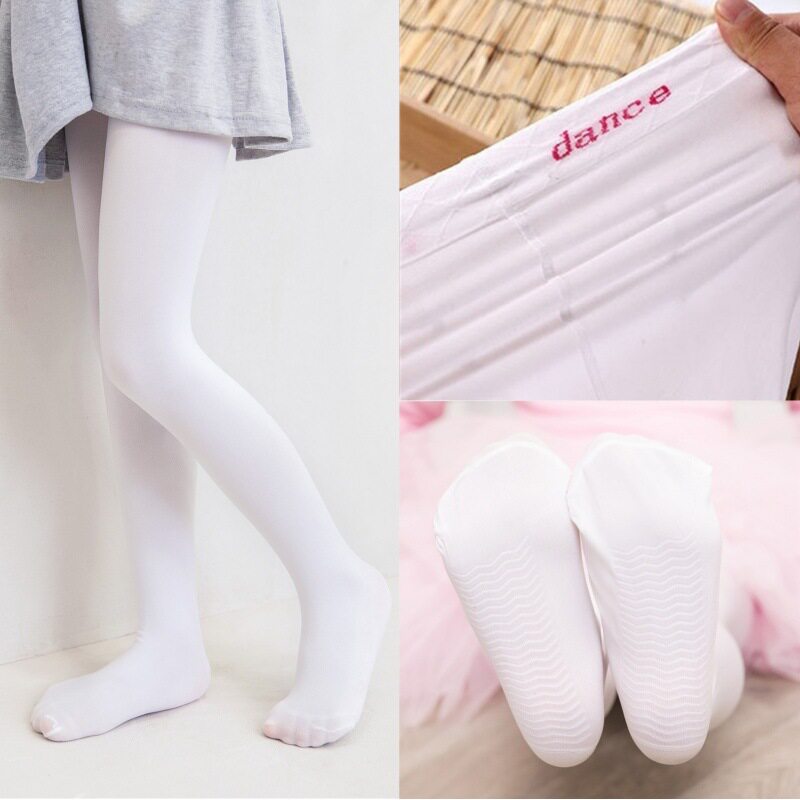 女童芭蕾防滑舞蹈袜 儿童春夏薄款天鹅绒白色跳舞连裤袜
