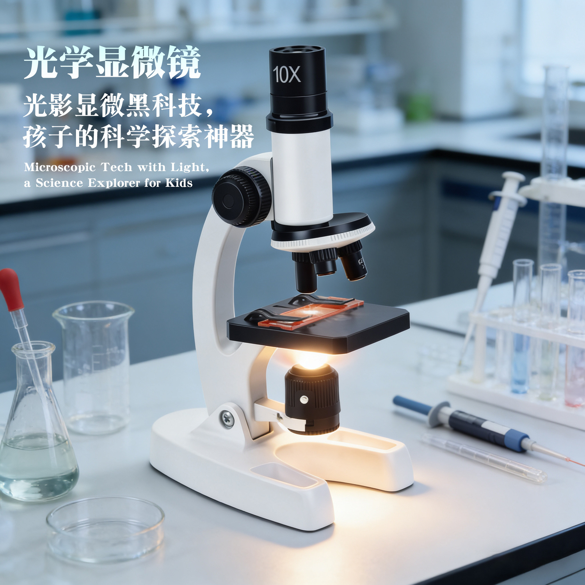 显微镜儿童初中小学生专用光学科学实验套装家用高清益智玩具物镜