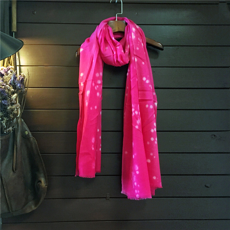 羊毛100%围巾女夏春秋冬舒适柔软高端纱巾圆点印花长方形披肩薄款
