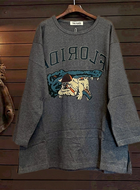 春秋T恤卫衣TINY CUTTLE小鱼仔宽松休闲长款女纯棉韩单九分袖卡通